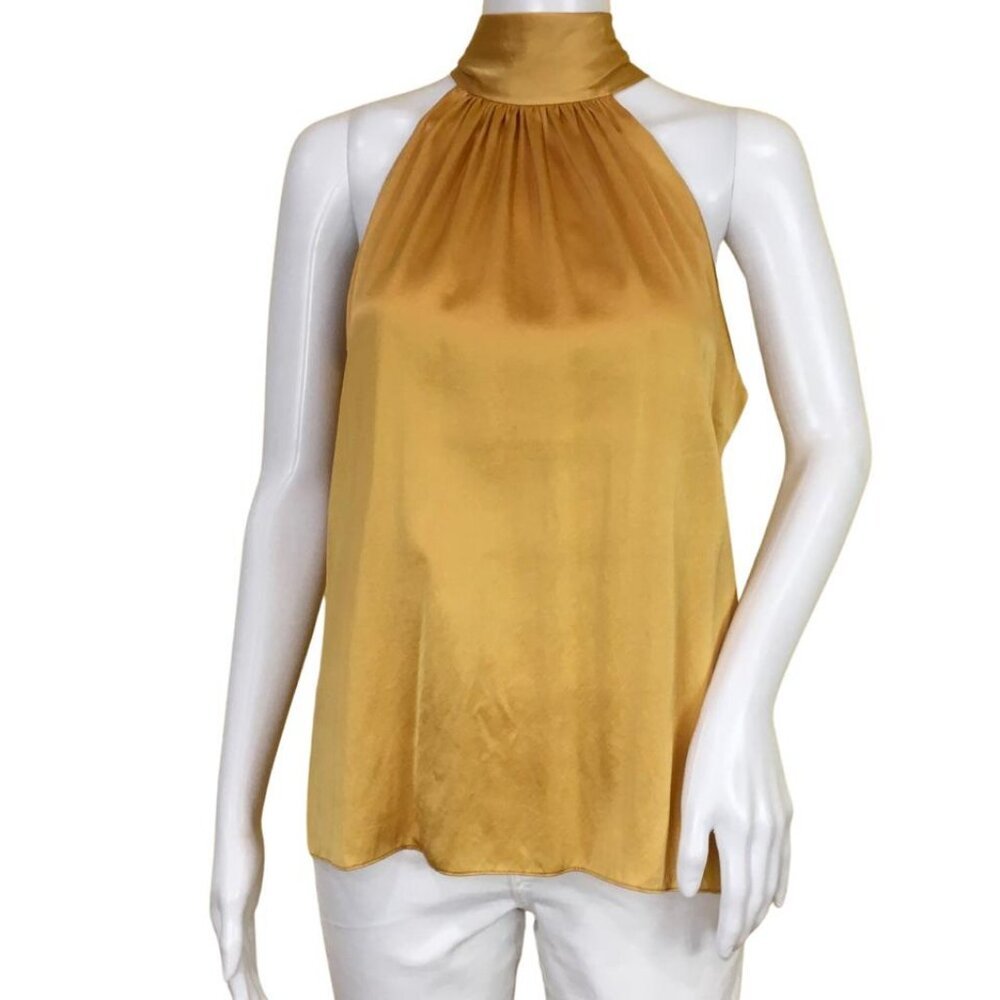 Pre-Owned Ramy Brook Women's Lori High Neck Tank Top Sleeveless Dark Gold Sz 4